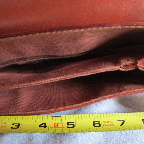 Brown leather wicker style handbag with long strap. Bruno Lorelli. 12x10" Used. - Picture 6 of 12